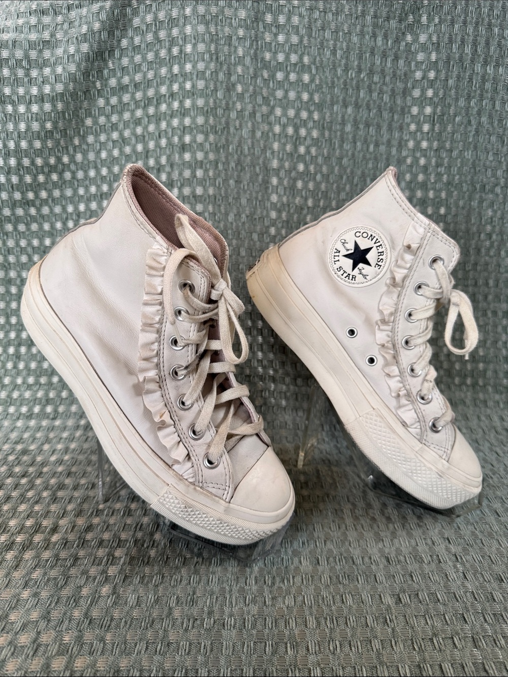 Converse Chuck Taylor All Star High-Top Canvas Sneaker in White Ruffle Trim 6.5